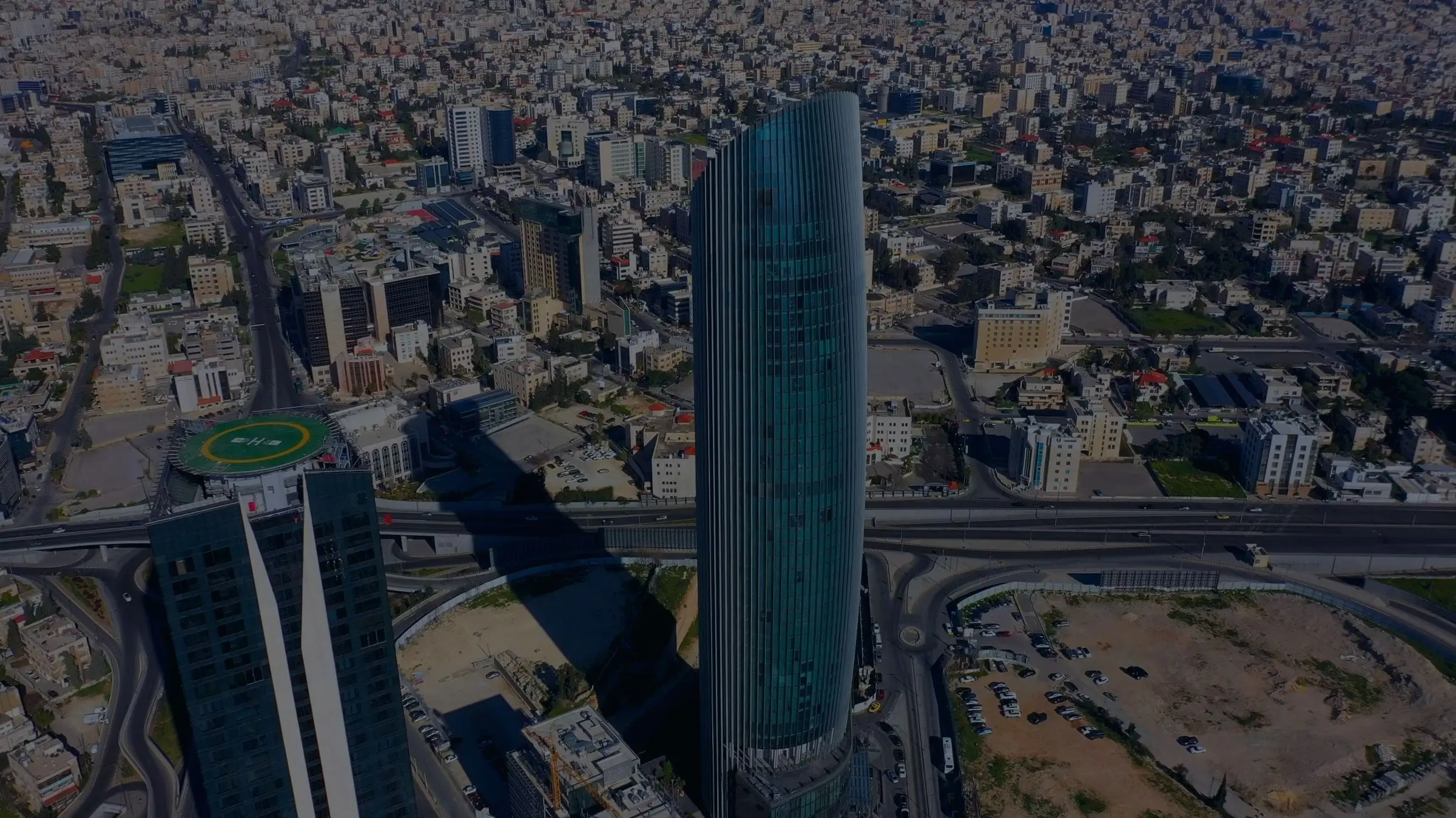 Aerial view of the Amman skyline and its glass towers