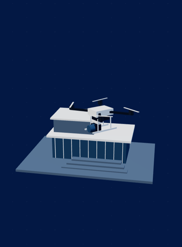 Illustrative camera drone filming an architectural subject
